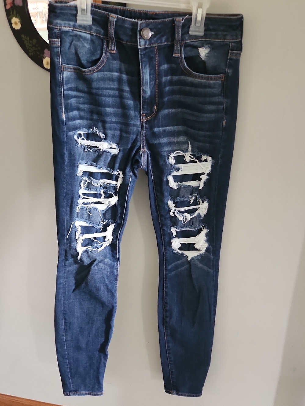 American Eagle Outfitters Dark Blue Distressed Skinny Jeans